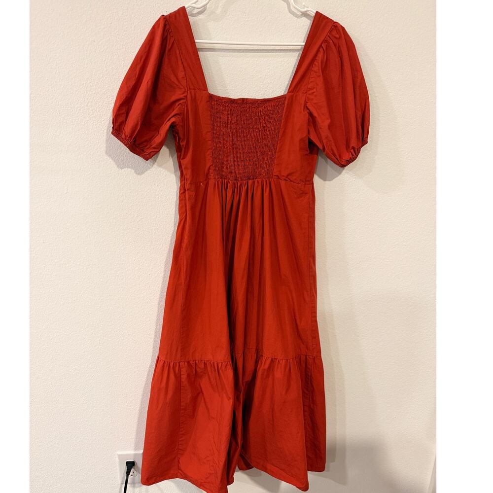 ASTR the Label orange Midi Dress with Puff Sleeves & Slit - Small - Picture 3 of 10